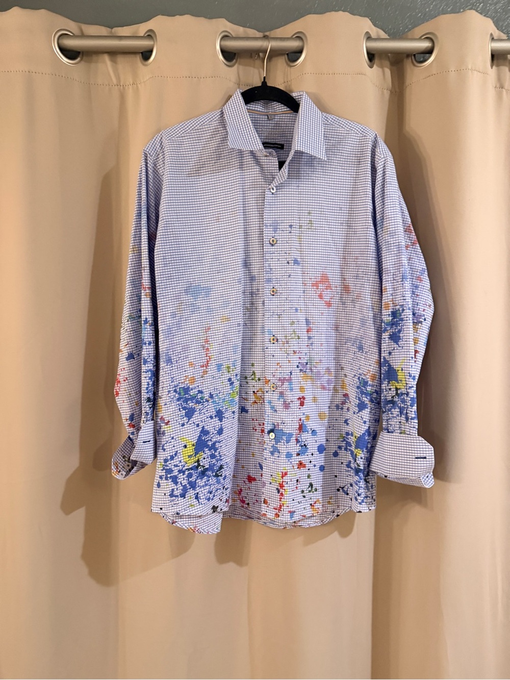 Men's Paint-Splatter Button-Down Shirt - Light Blue